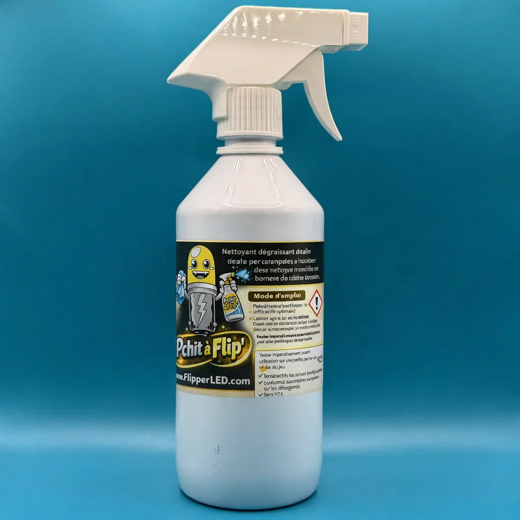 Produit de nettoyage performant pour décrasser en profondeur les flippers et autres jeux de café.